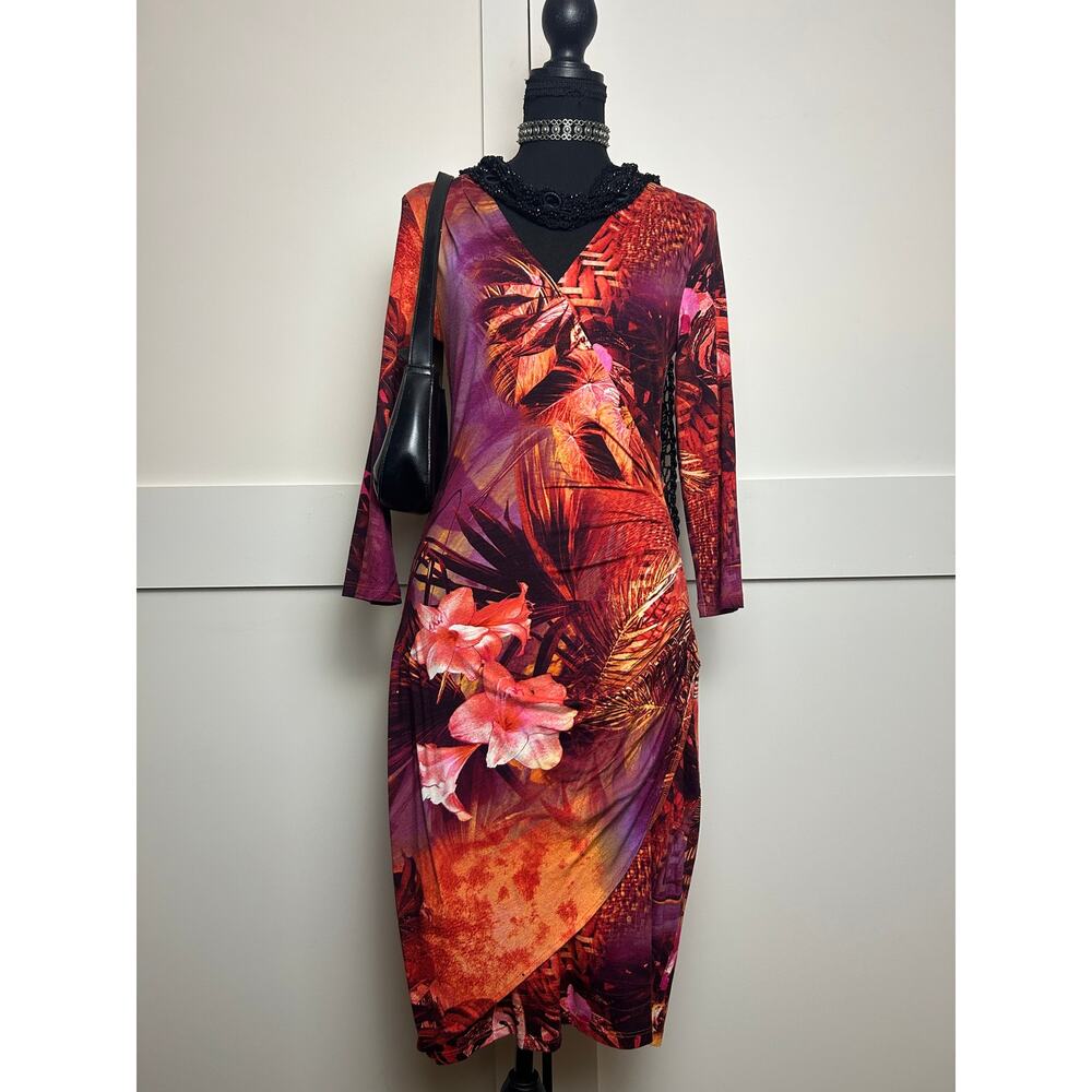 Cache Hibiscus Y2K Coconut Girl Asymmetrical Vacation Dress Size M rayon